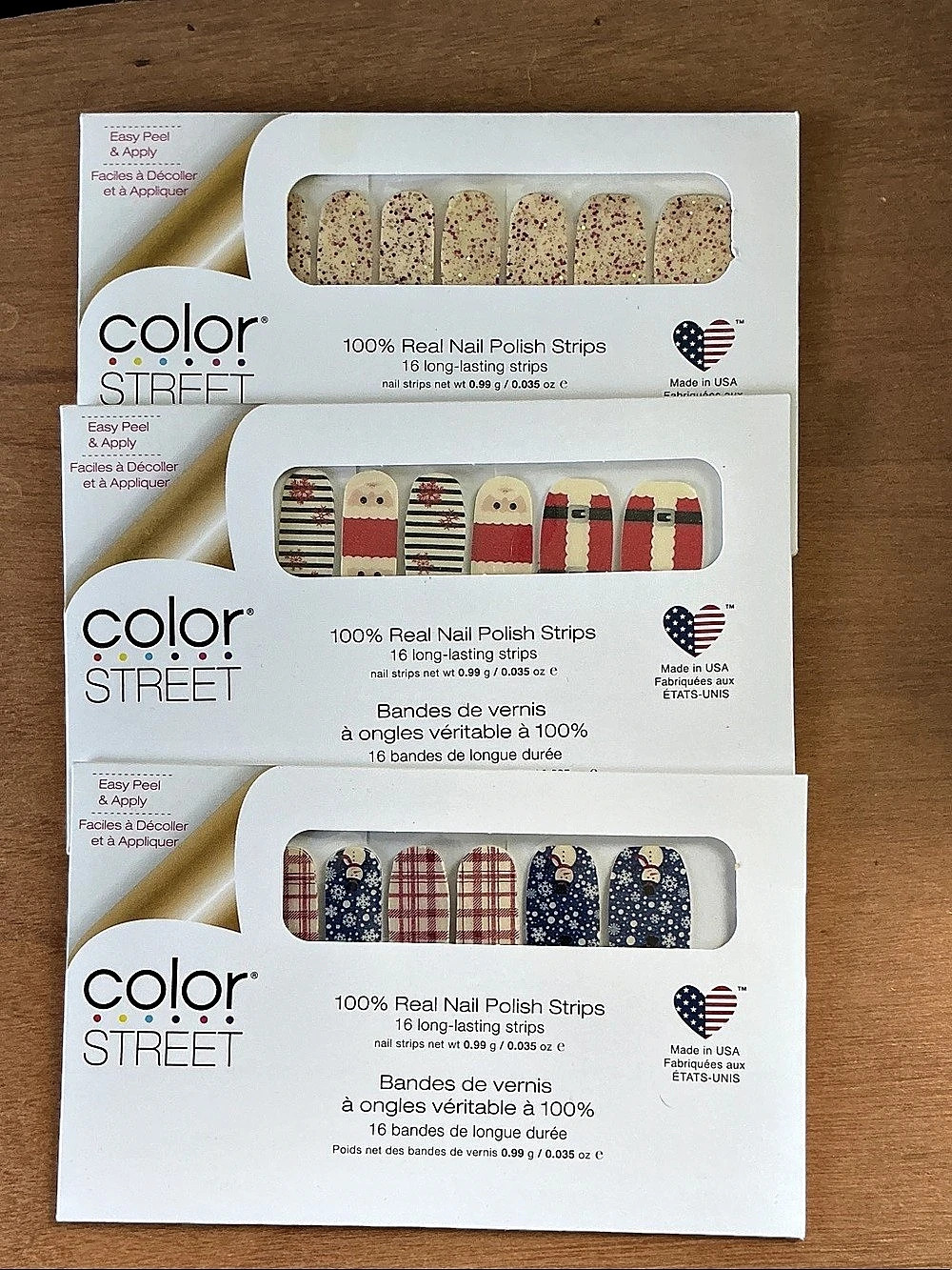Color Street Pink Peppercorn, Secret Santa, and Snowman's Land Nail Strips